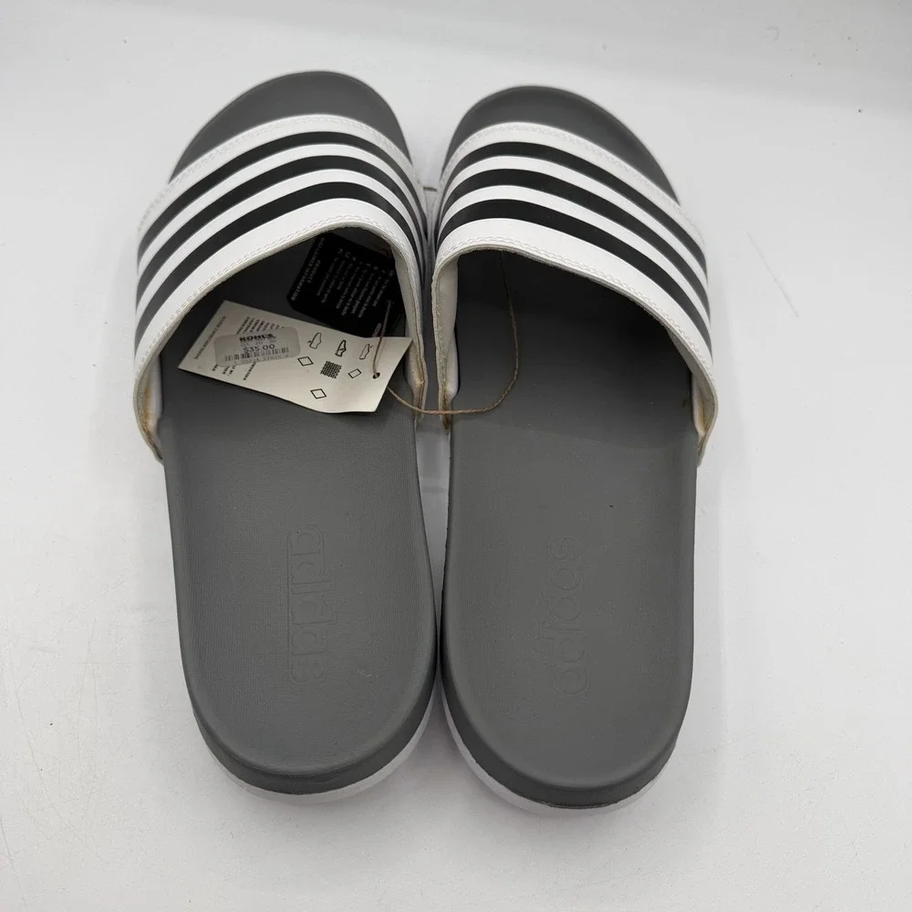 Adidas Adilette Comfort‎ Slide Mens 13 Womens 14 White Grey Beach Sandals GZ5895